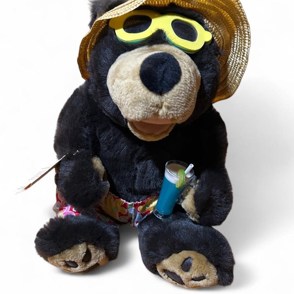 Retro 90s Florida Vacationcore Black Bear Plush Tiki Bar Kitschy Beach Decor 19"